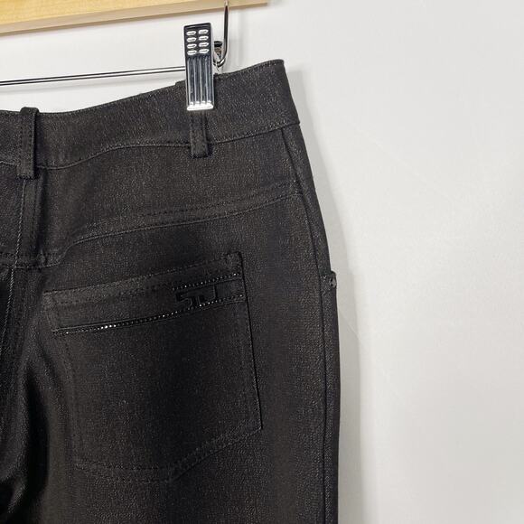 St John Sport Size 2 Black Gray Straight Leg Denim Jeans Stretch Zip Pockets - Picture 8 of 12